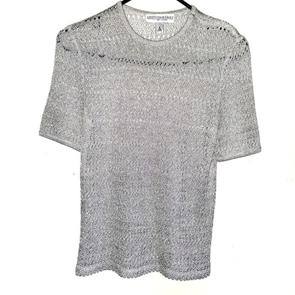 Vintage Griffith & Gray Silver Metallic Open Knit Top Size 6 USA